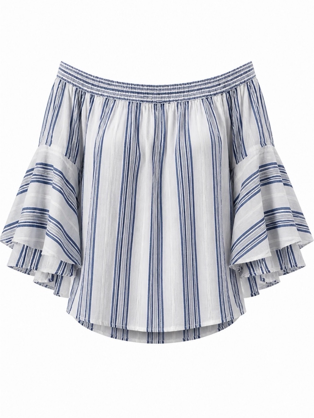 Lucky Brand White and Blue Striped Off-Shoulder Blouse. Sz M‎